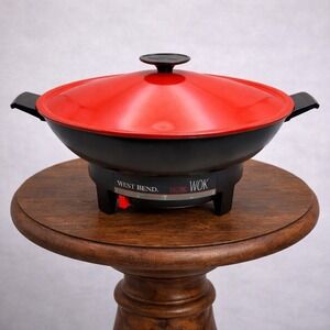 West Bend Electric Wok Red Lid Nonstick Cooking With Cord